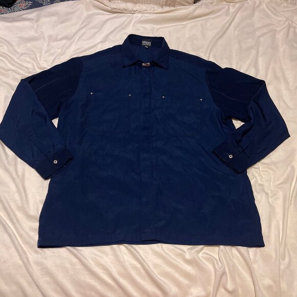 Versace Jeans Couture Men’s Med/15.5 Button Up Shirt Navy Blue - Picture 1 of 13
